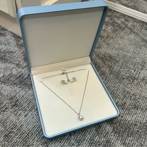 Sterling silver cubic zirconia pendant necklace stud earrings jewelry gift set✨